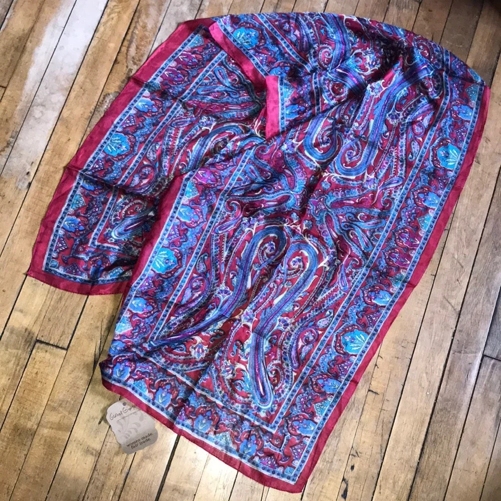 Silk‎ Paisley Wrap Scarf in Red and Blue
